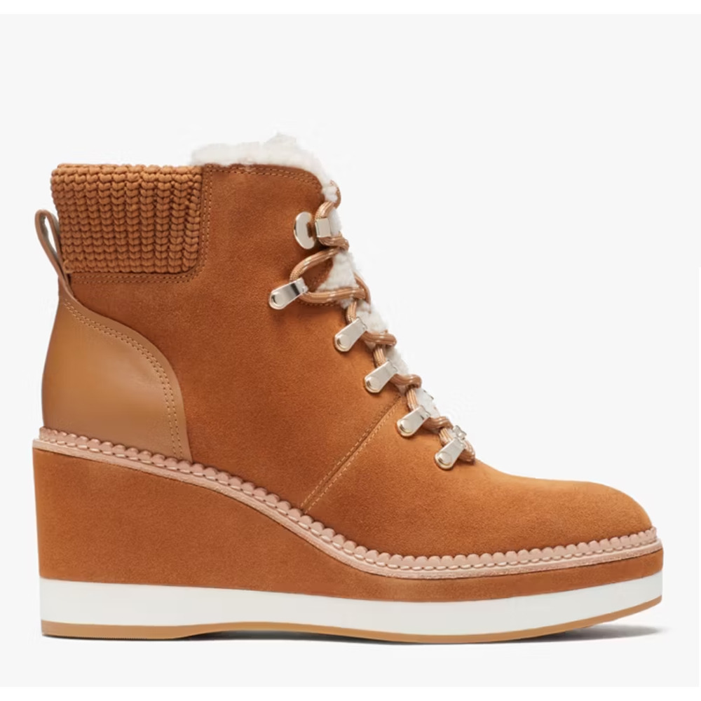 NWT Kate Spade Willow Suede & Shearling Wedge Ankle Booties Bungalow Womens US 8